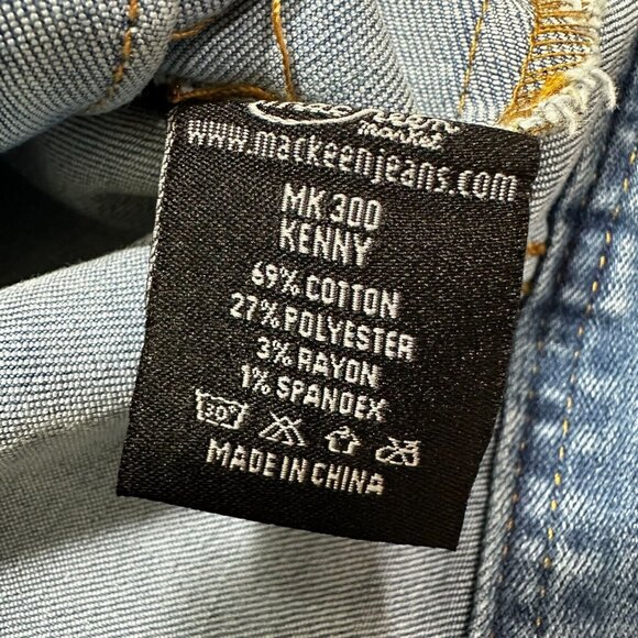 Mackeen Jean Jacket Size S Distressed Kenny Stretch Button Up Blue Denim - Picture 9 of 10